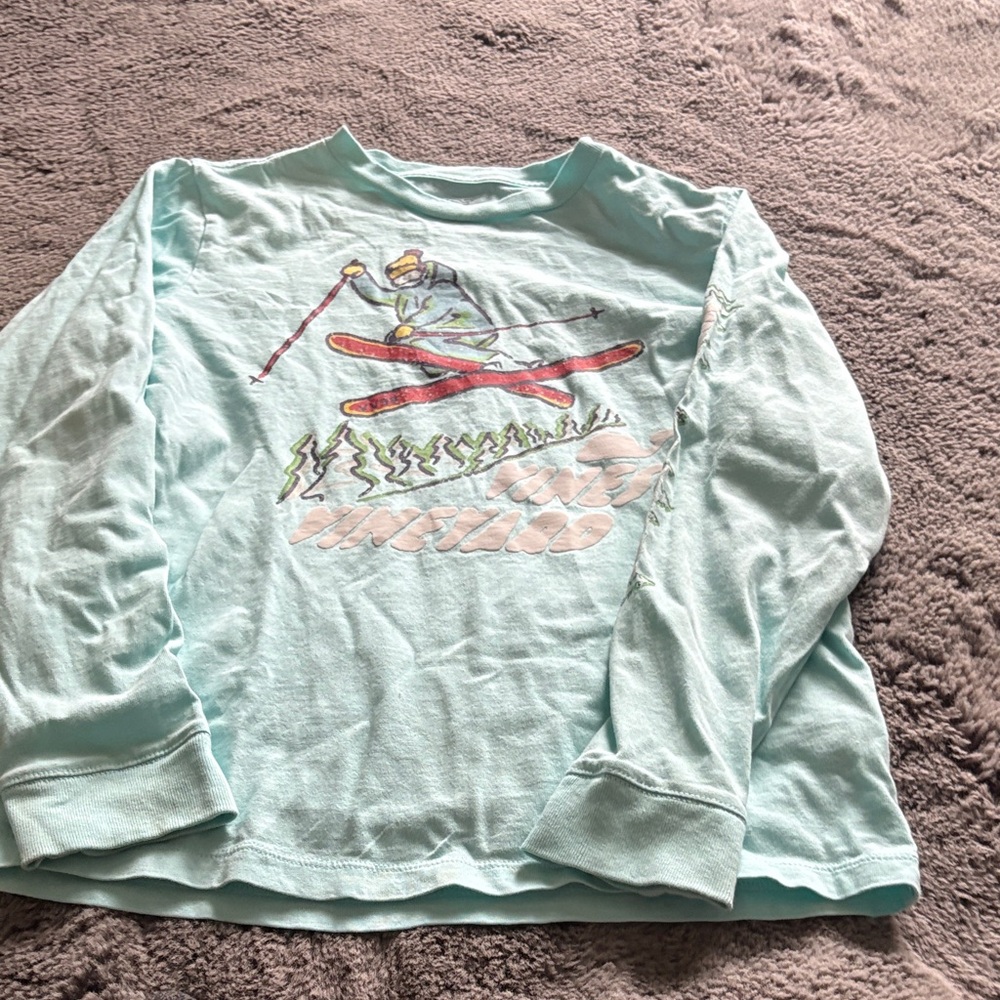 Vineyard Vines Kids Light Aqua Long-Sleeve Ski Graphic Tee